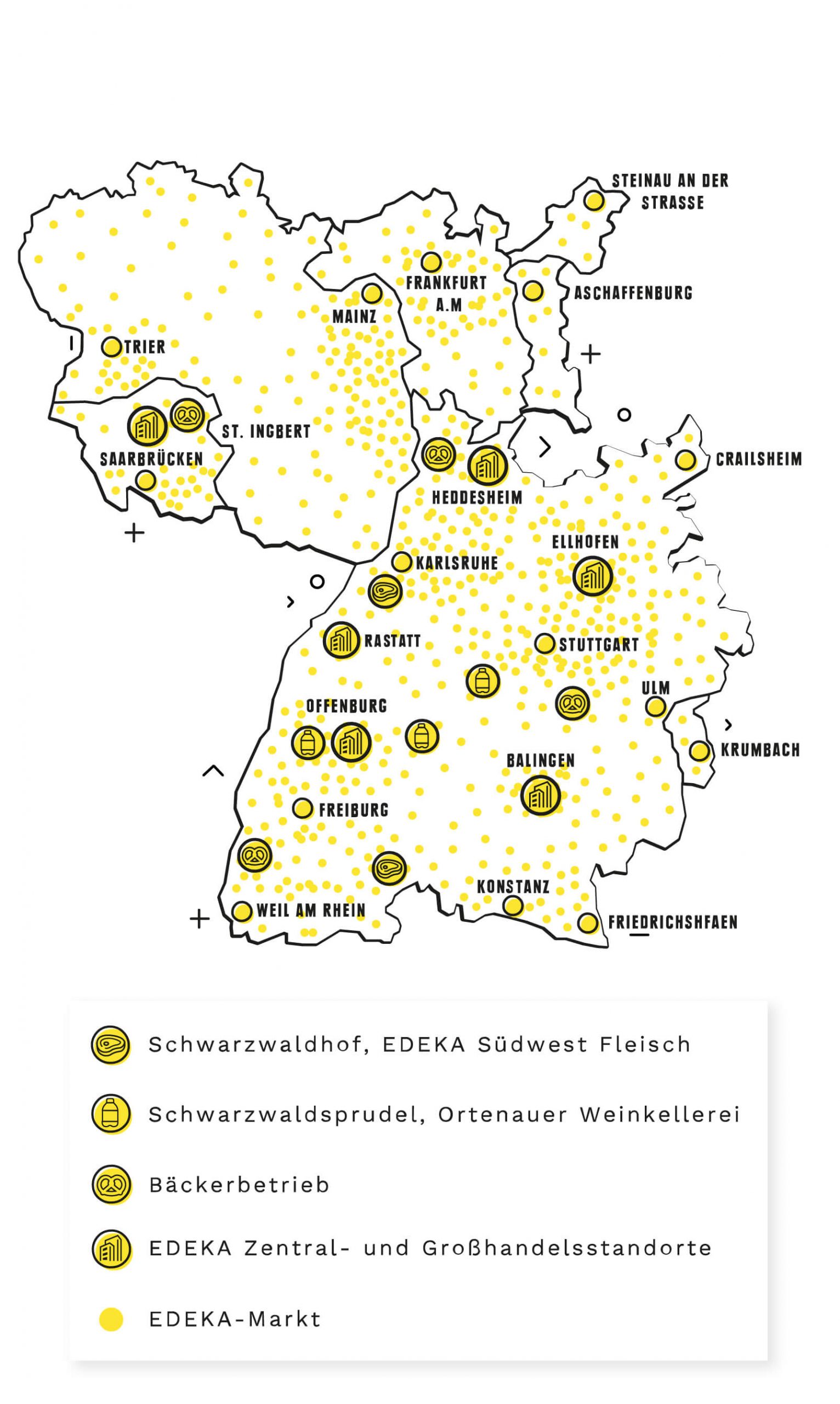 Karte über die Region der EDEKA Südwest